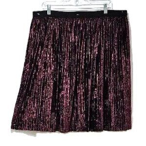 RETRO VINTAGE LORD & TAYLOR BURGUNDY CRUSHED VELVET PLEATED MIDI SKIRT  XL